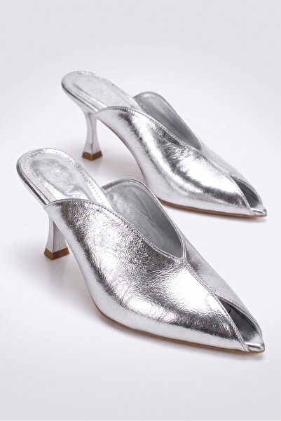elvinshoes MIRENA gümüş rugan sivri burun terlik