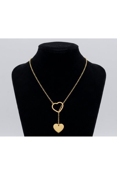 Prizma Concept Women's Lariat Heart Dangle Necklace - Stylish & Minimal Anniversary Gift Necklace with Double Heart Detail and Thin Chain