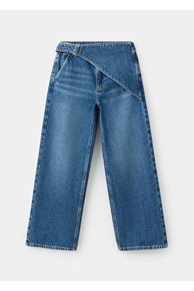 MANGO Kids Şal detaylı wide leg jean pantolon