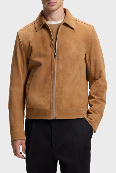 BOSS Regular Fit Klasik Yaka Süet Deri Ceket Erkek DERİ CEKET 50563869 260