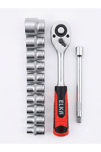 ELKA 12 Parça 1/2 İnç Lokma Takımı ve Cırcır Kolu Seti
