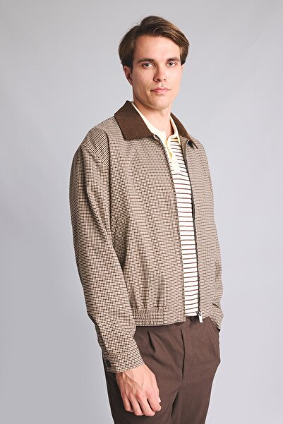 DeFacto Regular Fit Checkered Contrast Collar Lined Zippered Jacket Coat H185...
