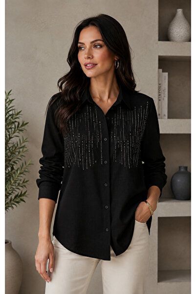 sarıdağ Sofia Linen-Blend Shirt with Stone and Pearl Details