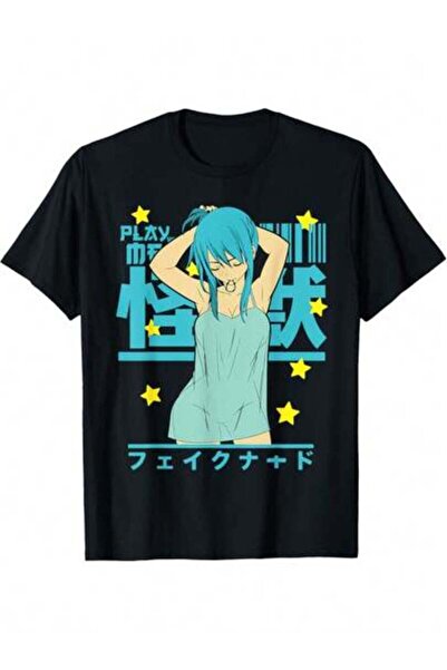 29CUN Everyday Cotton Tee, Sexy Waifu Otaku Anime Girl Japanese With Blue Hai...
