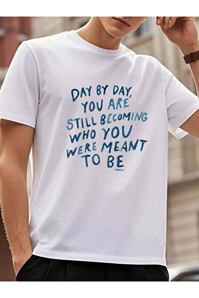 LİNA06 Men'S Light Blue Quote-Shirt Day By Day, Are Still Becoming Who You We...
