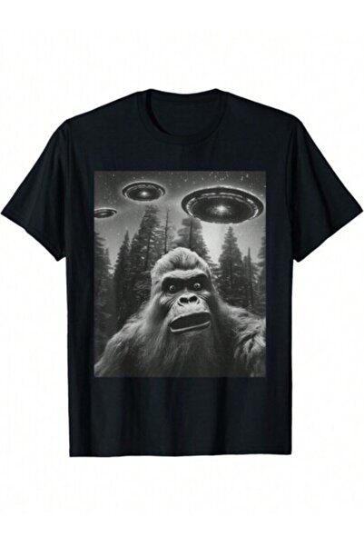 LİNA06 تي شيرت للرجال Bigfoot Sasquatch Alien UFO تي شيرت رجالي كاجوال بأكمام...