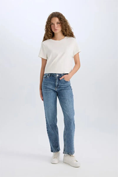 DeFacto High Waist Ankle Length Comfort Jeans - Wash Pants D8155Ax24Wn
