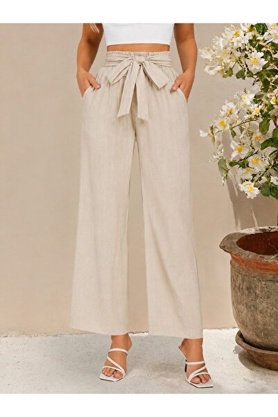 Simala Women's high-waisted, elasticated waist, drawstring, wide-leg trousers...