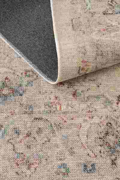 Oriente Home Arvena Serisi Retro Krem Şönil Makine Halısı Kaymaz Taban Yıkanabilir Salon Halısı 5003