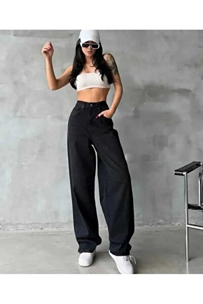 bluewoopss Baggy Buckle Detailed Black Pucket Loose Jean Trousers