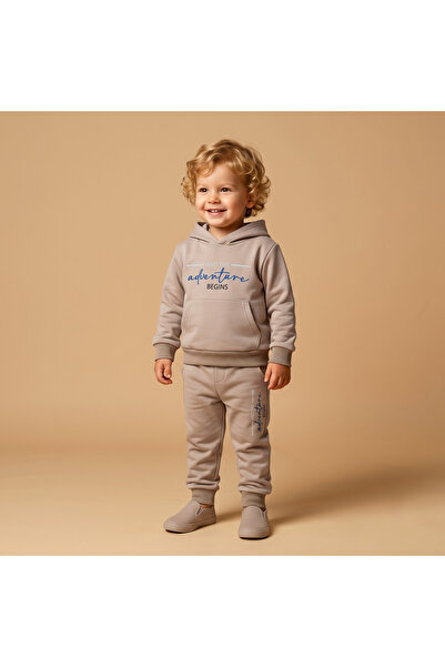 Minitrio Boy-Girl Baby Child 2 Thread Pocket Printed Hooded Tracksuit Set