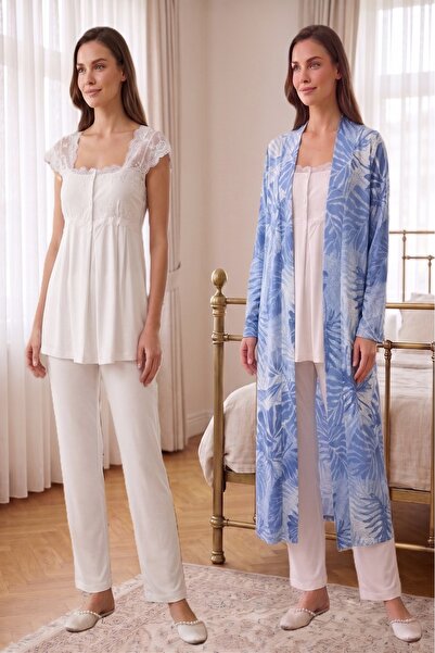 Puerpera Effortt Maternity Patterned Dressing Gown and Pajama Set 2314
