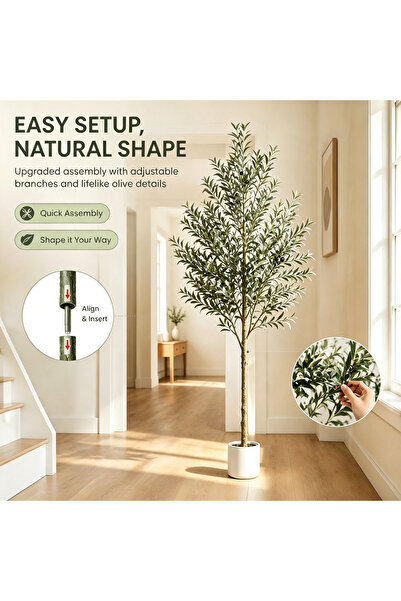 BESTONE 182cm 6FT Artificial Olive Tree with White Planter Pot Adjustable Bra...