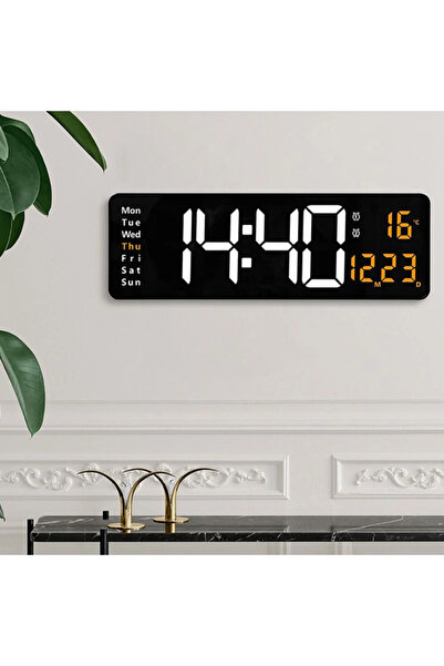 varioshop LED Electronic Clock with Temperature, USB, Black, 39 x 13 x 3 cm