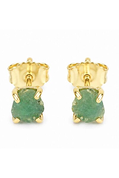 craftmystic Cercei Argint 925 Placat cu Aur 18K si Smarald Brut - Eleganta Na...