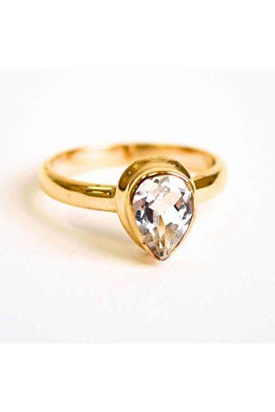 craftmystic Inel argint 925 placat cu aur 18K cu Topaz Alb lacrima - Claritat...