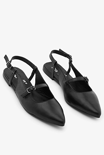 SAYL Black Genuine Leather Women's Ballerina Slingback Shoes