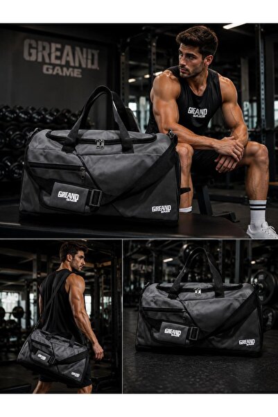 GreandBags Gri Ayakkabı Bölmeli A Kalite Geniş Hacimli Spor Çantası Seyehat Ç...