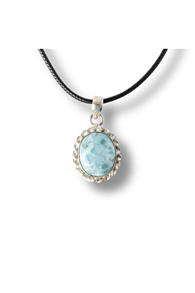 craftmystic Silver necklace with natural larimar oval/round - Peace and spiri...