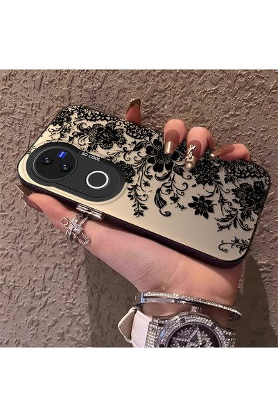 CHICASELUX Vivo V50 Compatible Elegant Black Lace Flower Pattern Case, High Q...