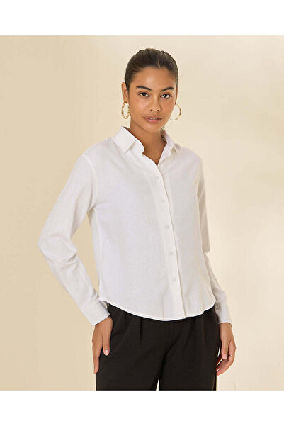 REDTAG Women Ivory Plain Collared Shirt