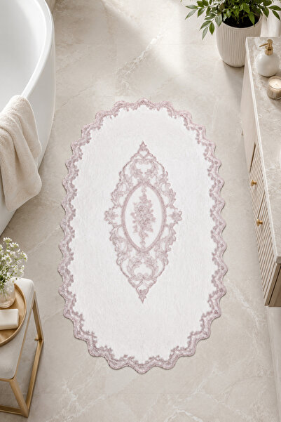 Bonny Home Lace-Edged Non-Slip Leather-Based Bath Mat, Lace-Edged Washable Ba...