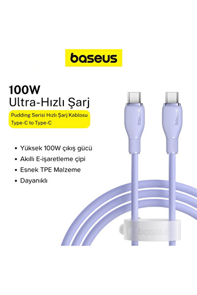 Baseus Pudding Type-C To Type-C 100W Pd 2 Metre Yüksek Hızlı Şarj Kablosu
