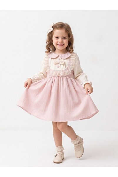Cherrys Bebek Girl's French Lace Noble Linen Dress