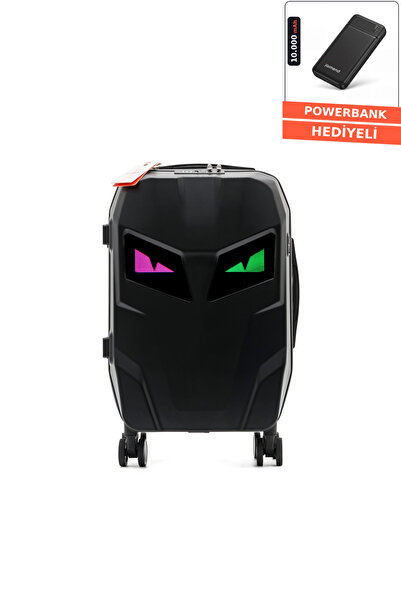 jarmend Titan LED Ekranlı Akıllı Valiz Kabin Boy Sert Kabuk Parlak Siyah