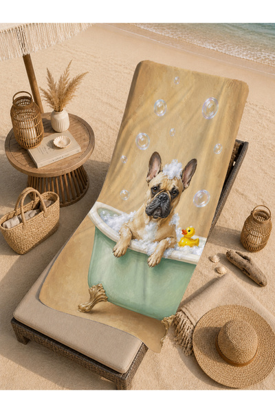 Evmila 70X150 Beach Towel with Cute Dog in the Bath and Foam Pattern - Digita...