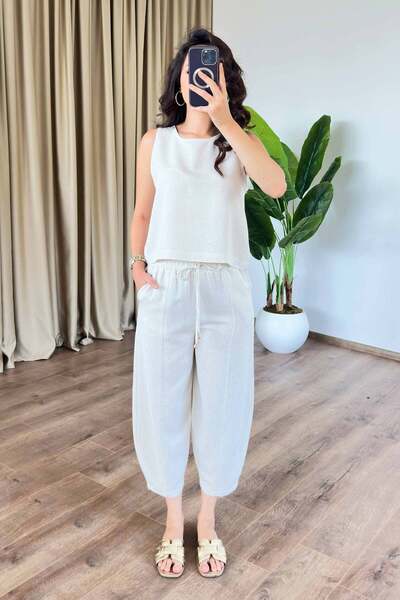 Clothes Fast Women's Stone Linen Sleeveless Blouse with Elastic Waist and Poc...