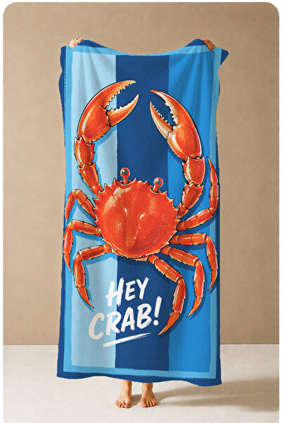 Evmila Pop Art Hey Crab Written Red Crab Patterned 70X150 Beach Towel - Cotto...