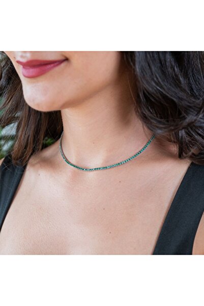 OXETTE Colier tenis din argint cu pietre de zirconiu cubic verde Essentials