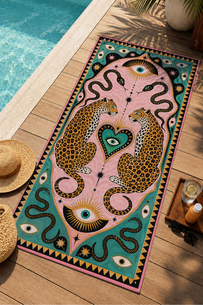 Evmila Maximalist Leopard Heart and Wavy Line Patterned 70X150 Beach Towel - ...