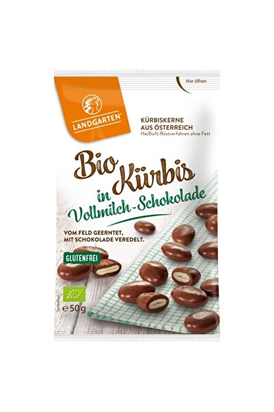Landgarten Semințe de dovleac învelite în ciocolată cu lapte organic, fără gl...