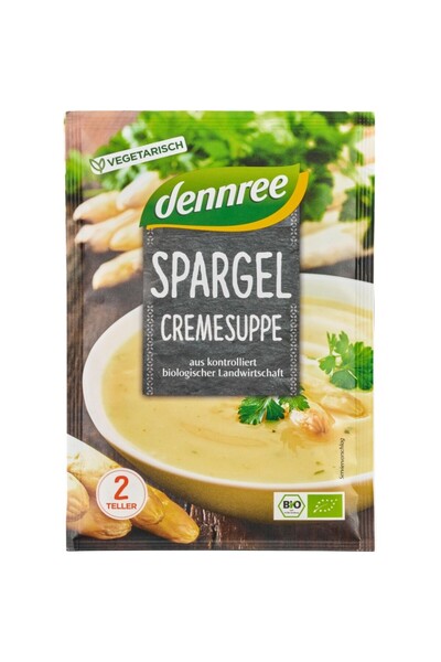 Dennree Cremă de supă de sparanghel, plic bio, 45g