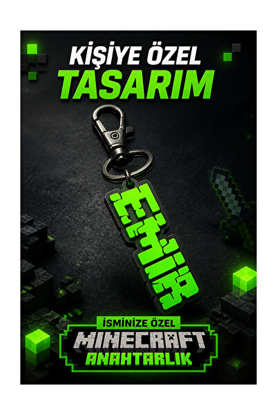 DIYMaX Kişiye Özel İsimli Anahtarlık - Minecraft Temalı Kalemlik,Okul ve Besl...