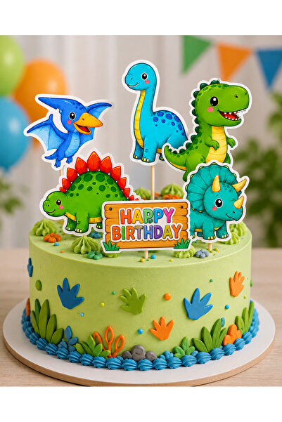 GREATOY 6’lı Dinozor Temalı Pasta Kürdanı Happy Birthday Doğum Günü Pasta Süsü