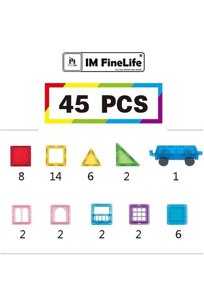 IM FineLife Magnetic Tiles 45PCS Building Blocks for Kids 3D Clear Educational Toys STEAM Magnetic Blocks Toys for Kids Ages 3 to 12 Year Old Boys Girls Creative Gift Multicolor