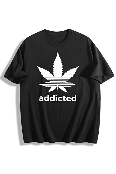 Generic Brand White Cannabis Leaf with Addicted Text,crew neck,all-season wea...