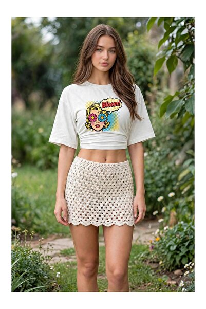 PERISENSE Women's Lycra Bat Sleeve Crop T-Shirt, Fitted at the Waist, Stretch...