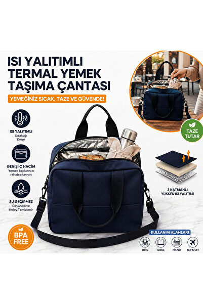YeferStore Termal Yemek Taşıma Çantası Isı Yalıtımlı Sıcak Soğuk Koruyucu Bes...