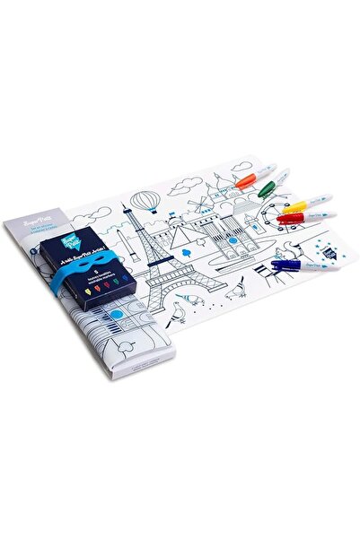 SUPERDINE Super Petit Paris Silicone Coloring Playmat - Reusable Doodle Mat -...