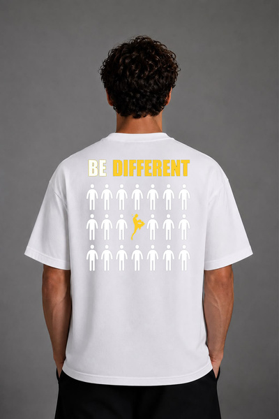 VSRN Tricou supradimensionat alb cu imprimeu pe spate, design Be Different