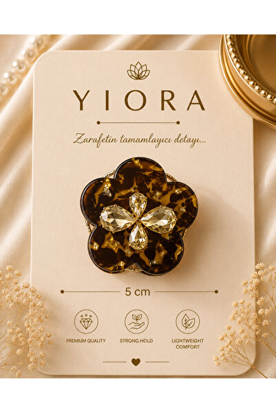 yiora İthal Seri Premium Çiçek Form Kristal Taşlı Güçlü Tutuş Mandal Toka 5cm
