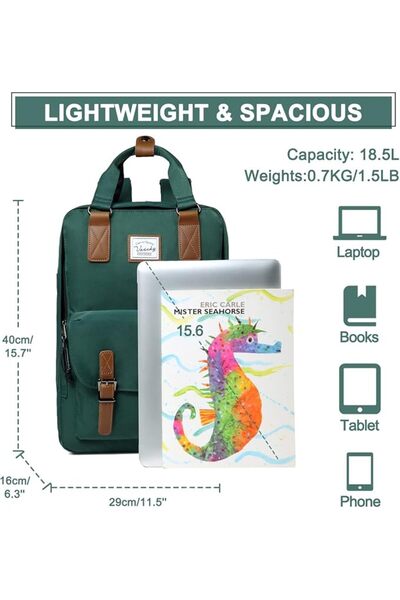 VASCHY Vintage School Backpack for Men/Women 15in Laptop Bookbag Casual Daypack