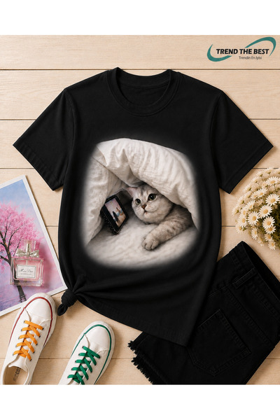 TREND THE BEST Trendin En İyisi Summer Cat Secretly Watching Phone Printed Un...