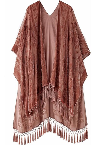 MJP MJ SERECA Women's Burnout Velvet Kimono Long Cardigan Cover Up Without Ta...