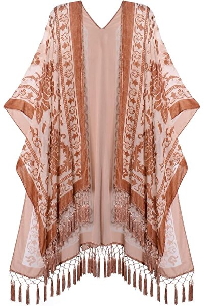 MJP MJ SERECA Women's Burnout Velvet Kimono Long Cardigan Cover Up Without Ta...