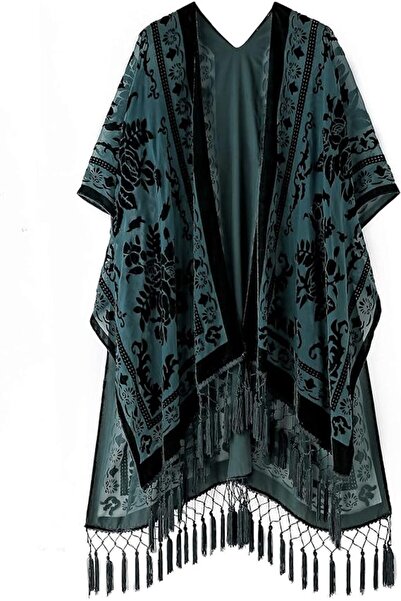 MJP MJ SERECA Women's Burnout Velvet Kimono Long Cardigan Cover Up Without Ta...